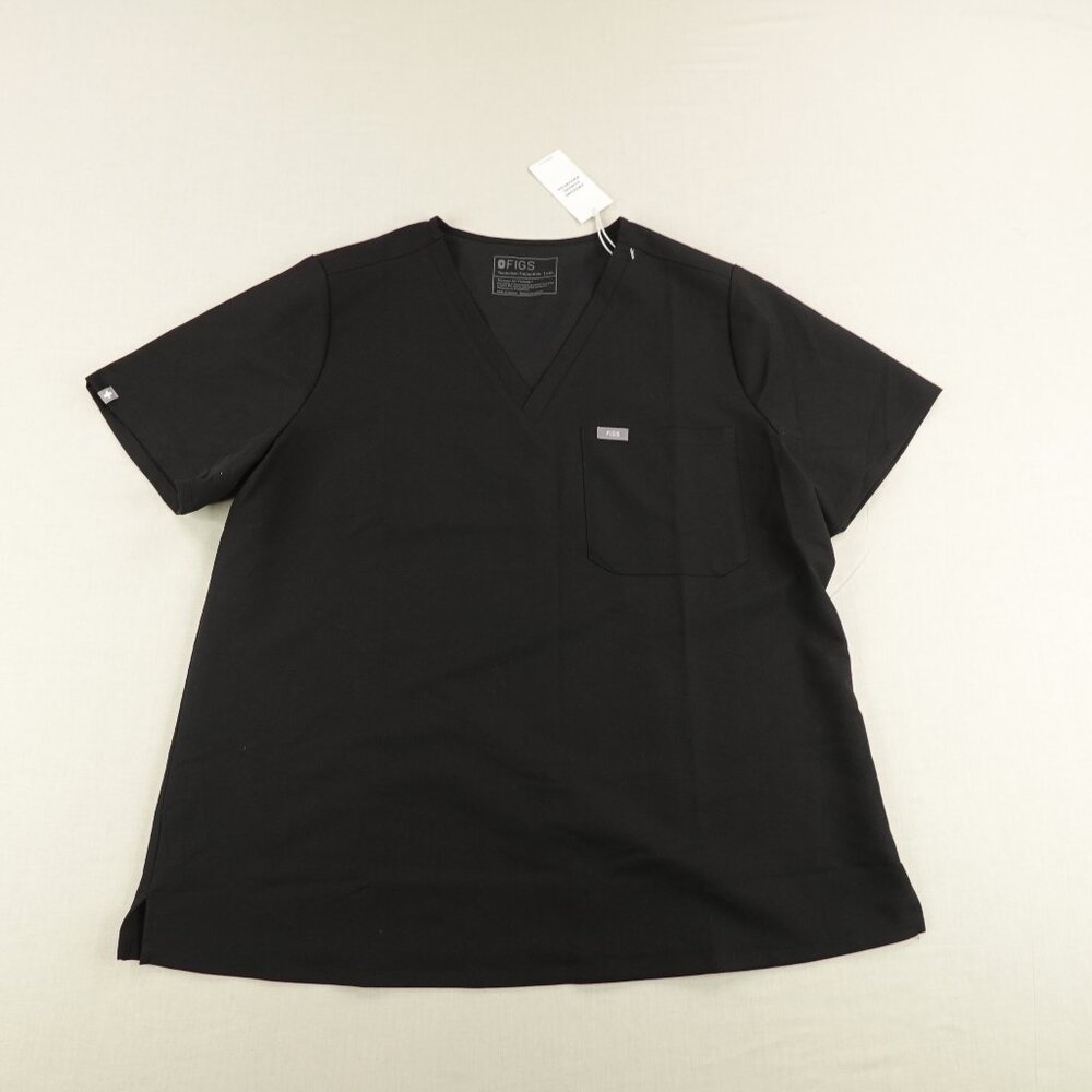 Figs Scrub Top Womens 2XL Black Catarina One Pocket Nurse Shirt V Neck NEW NWT
